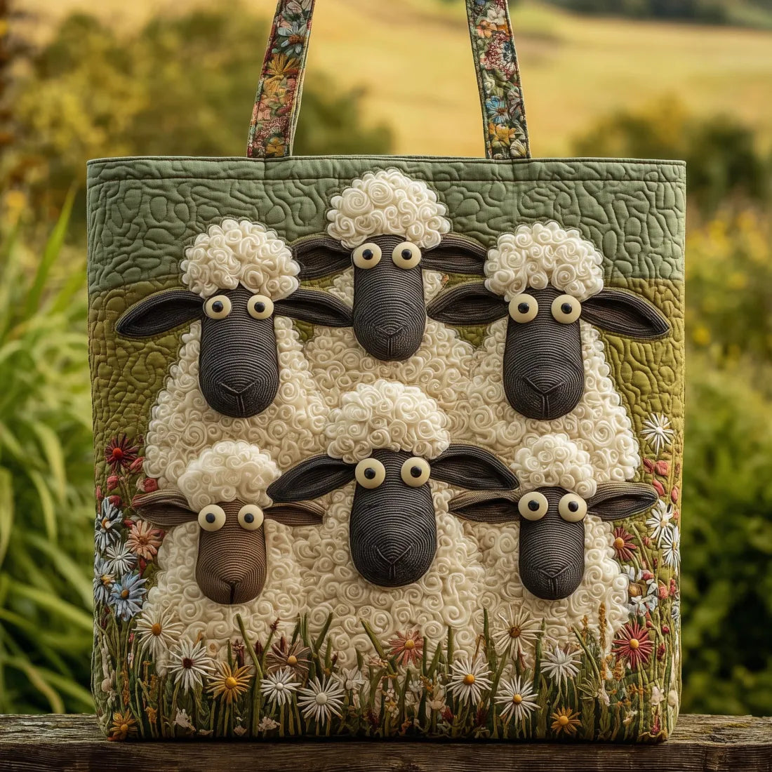 Handgefertigte Tasche - Fünf Schafe