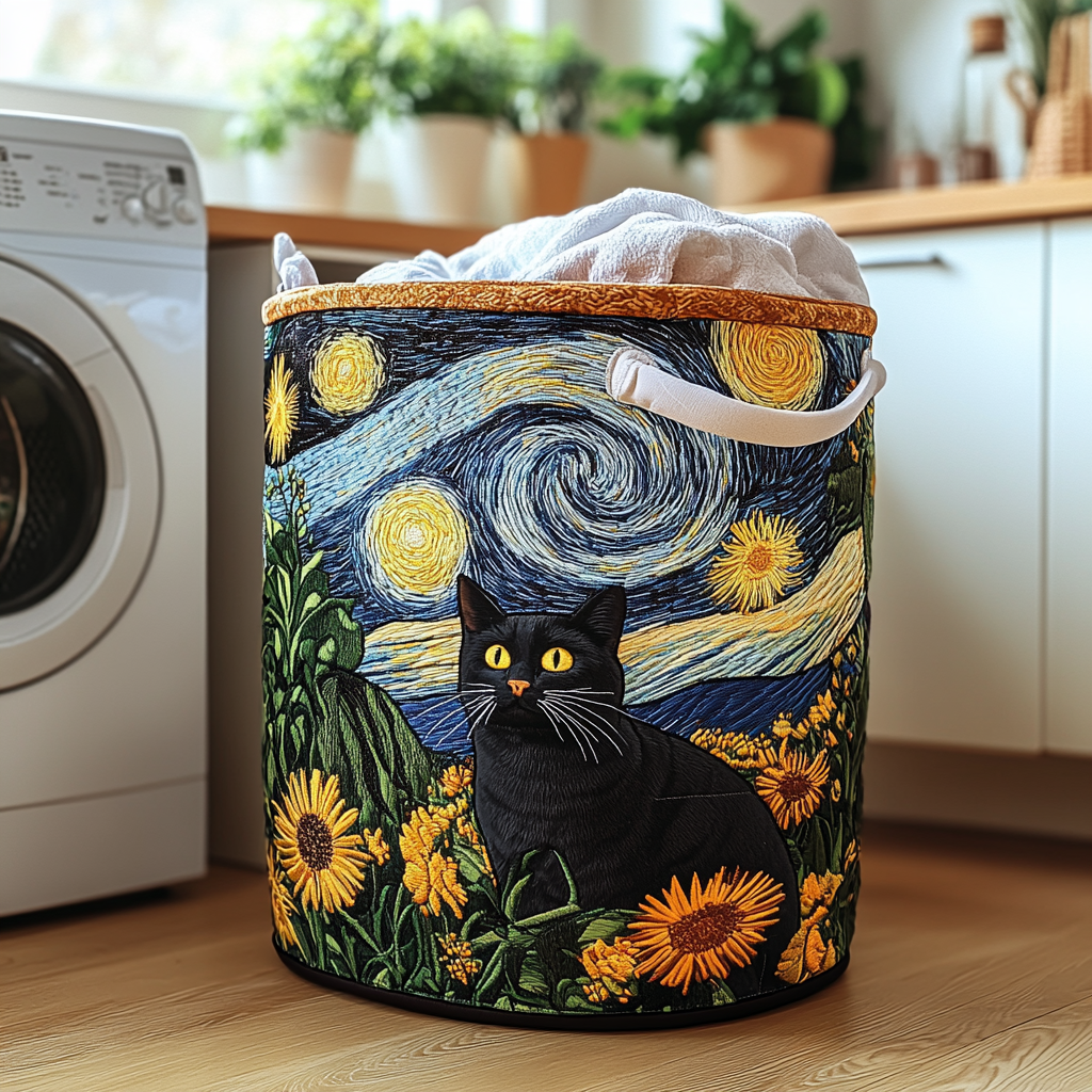 Gesteppter Wäschekorb „Schlaue Katze“