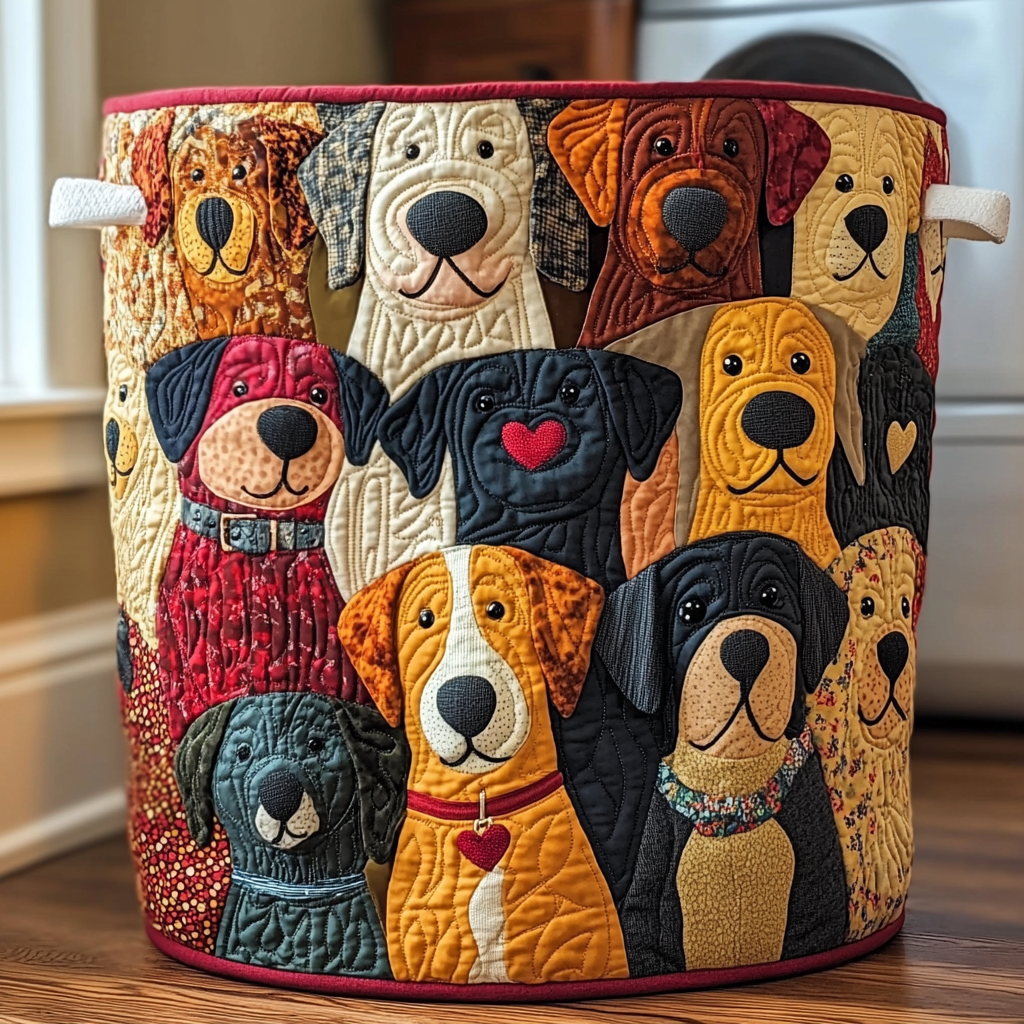 Gesteppter Wäschekorb „Bunte Hunde“