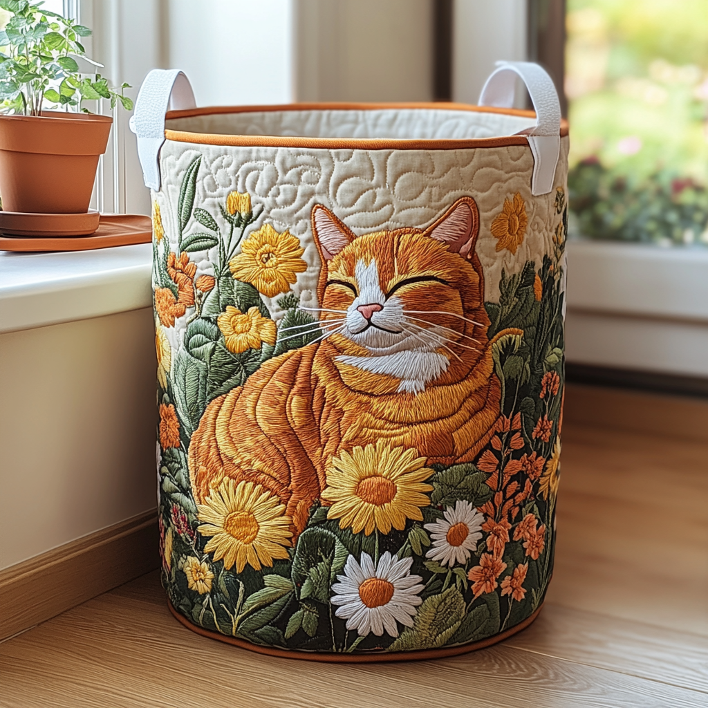 Gesteppter Wäschekorb „Waldkatze“