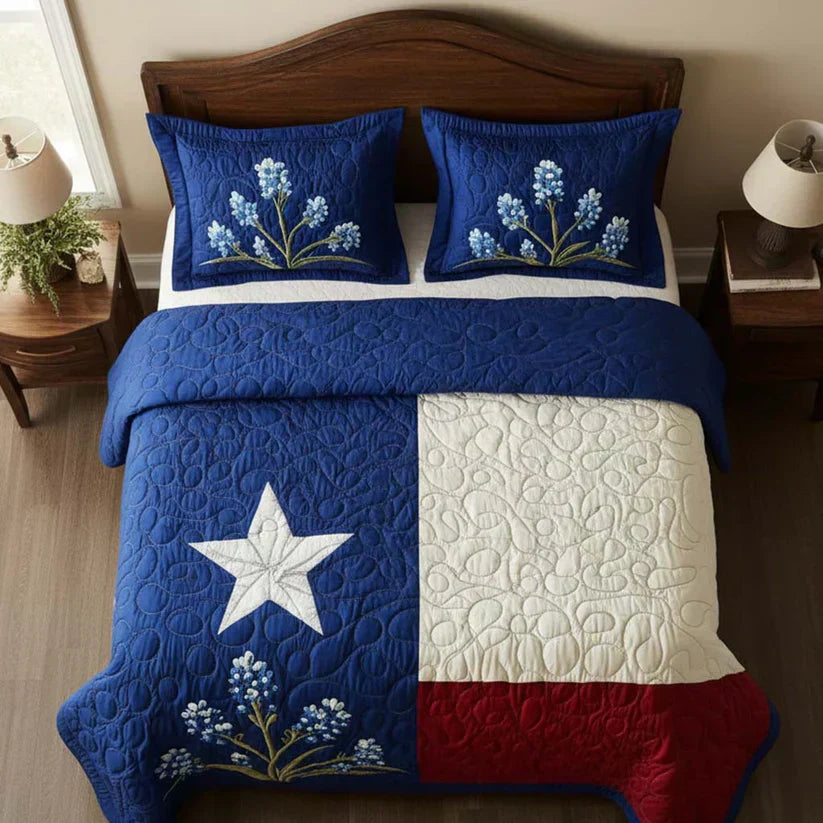 3-teiliges gestepptes Bettwäsche-Set - Texas-Stolz