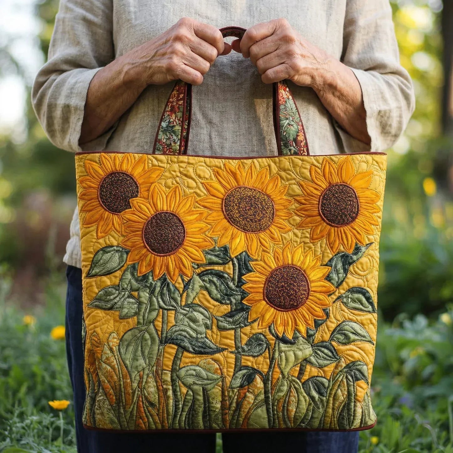 Klassische gesteppte Tasche - Sonnenblumen