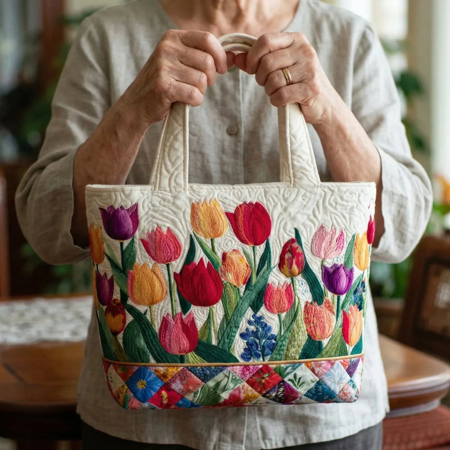 Gesteppte Tasche - Tulpengarten