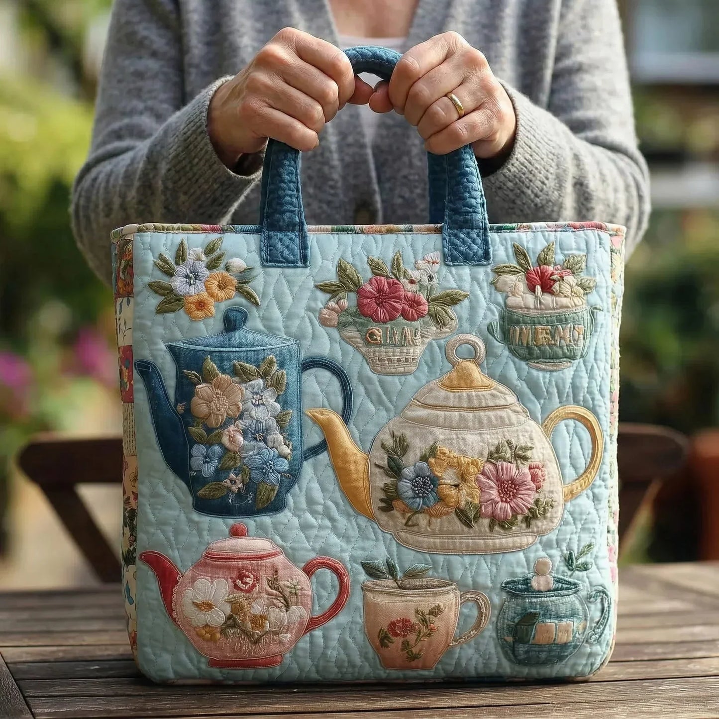 Gesteppte Tasche - Blumenmotiv
