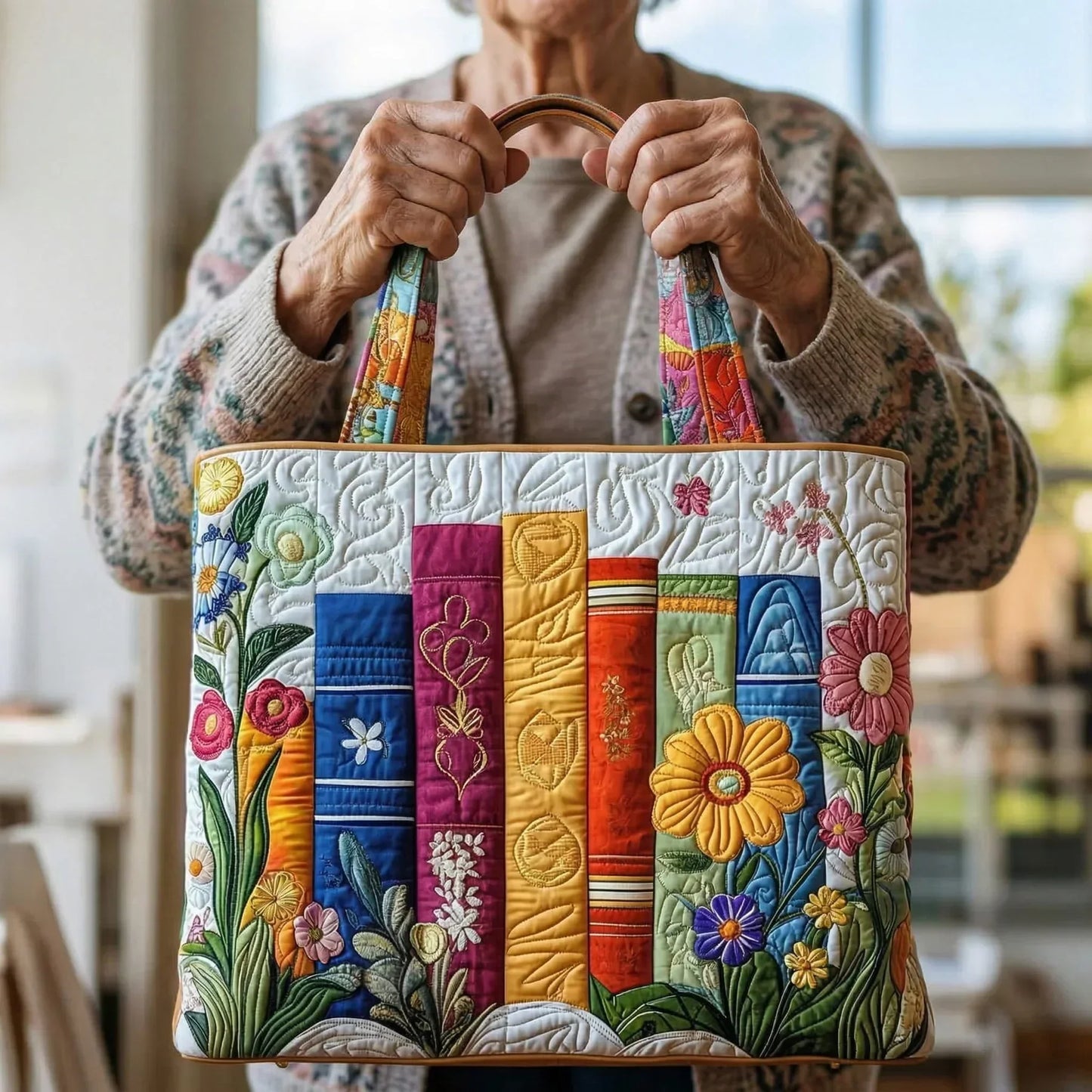 Handgefertigte Tasche - Blumige Bibliothek