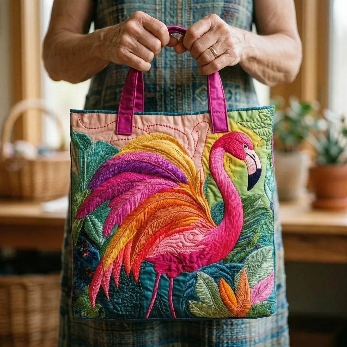 Gesteppte Tasche - Regenbogen-Flamingo