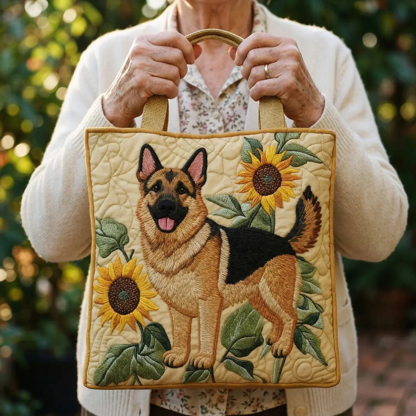 Handgefertigte Tasche - Blumiger Deutscher Schäferhund