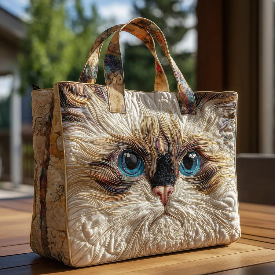 Handgefertigte Tasche - Weiße Katze mit blauen Augen