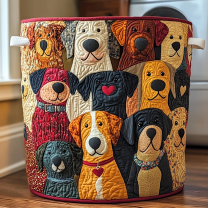 Gesteppter Wäschekorb „Bunte Hunde“