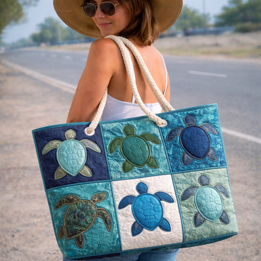 Gesteppte Strandtasche „Blaue Schildkröte“