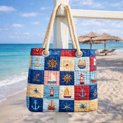 Gesteppte Strandtasche „Marine Patchwork“