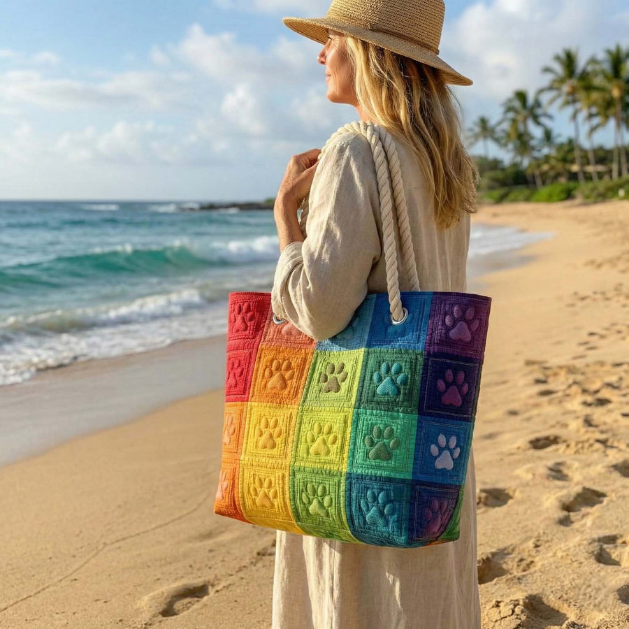 Gesteppte Strandtasche „Pfotenabdruck-Patch“