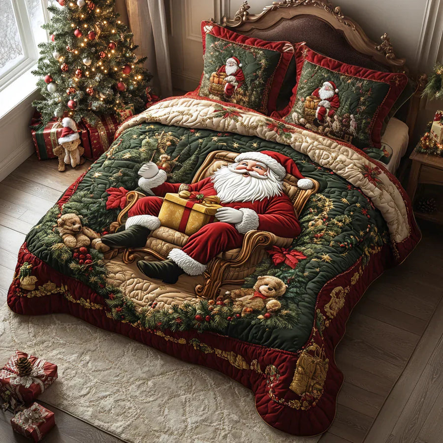 3-teiliges gestepptes Bettwäsche-Set - Die Magie des Weihnachtsmanns