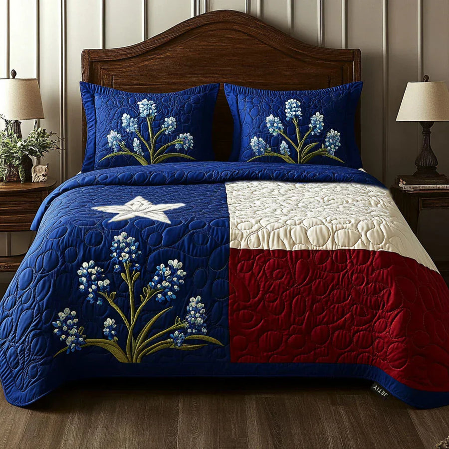 3-teiliges gestepptes Bettwäsche-Set - Texas-Stolz